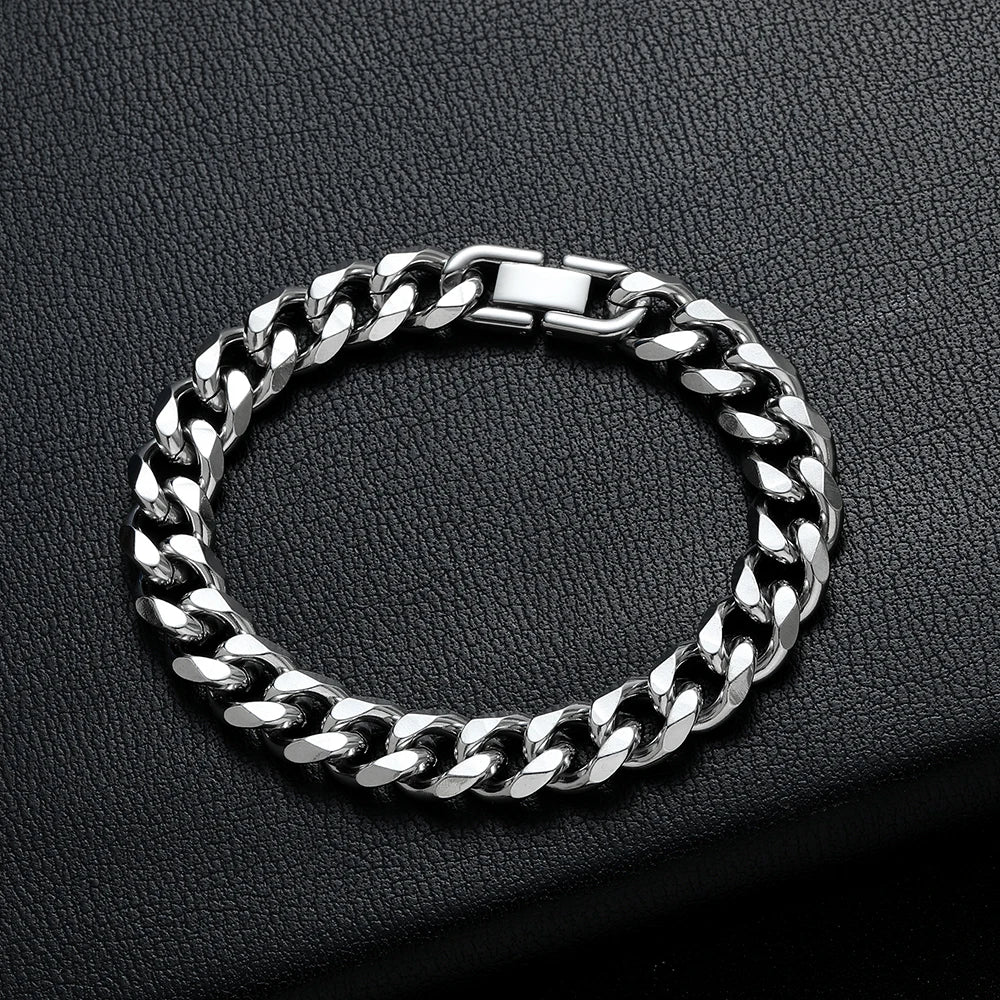 8MM Gold Black Cuban Link Bracelet for Men – Titanium Steel, Hip Hop Style
