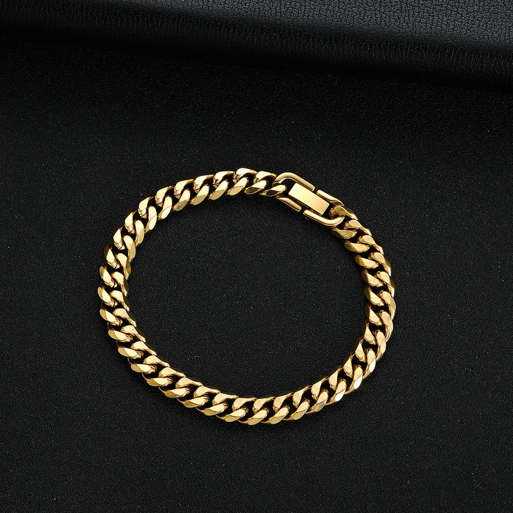 8MM Gold Black Cuban Link Bracelet for Men – Titanium Steel, Hip Hop Style