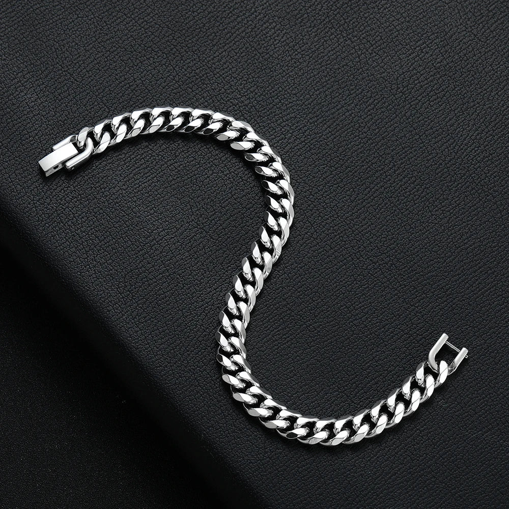 8MM Gold Black Cuban Link Bracelet for Men – Titanium Steel, Hip Hop Style