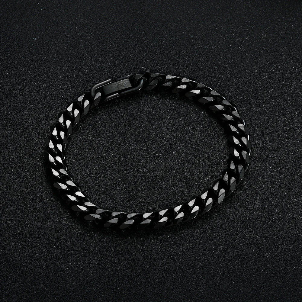 8MM Gold Black Cuban Link Bracelet for Men – Titanium Steel, Hip Hop Style