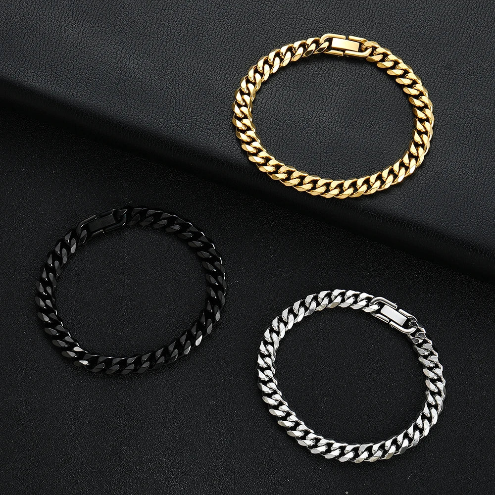 8MM Gold Black Cuban Link Bracelet for Men – Titanium Steel, Hip Hop Style