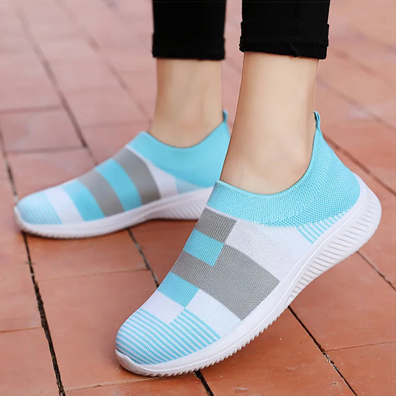 Women's Vulcanized Shoes Women's Sneakers Knitted Flat Shoes New Color Combination