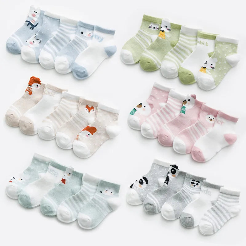 5 pair / unit 0-2 year old baby socks for girls & Boy cotton mesh cute baby socks