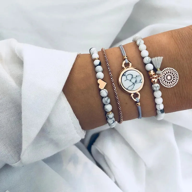 TRENDY Boho geometric bracelet & bangle sets for women vintage Star Map Hand Heart beads amulet smooth fashion