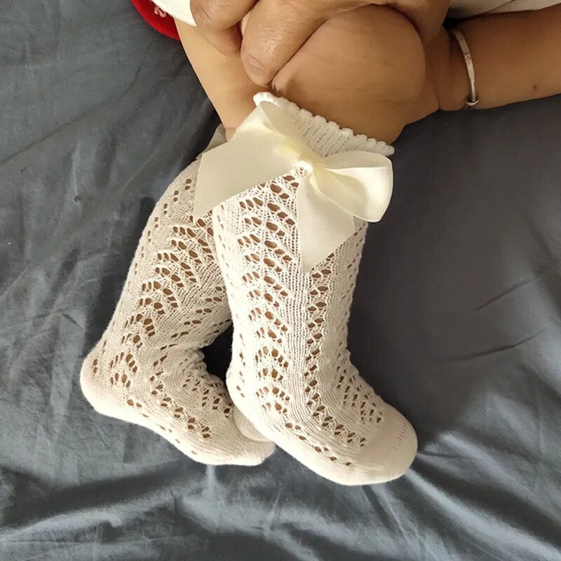 Children girls royal style bow knee high fishnet tights.Baby boy bowknot in socks tube 0-4 years old