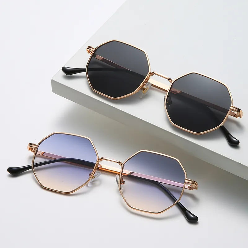 Vintage frame ribbed metal sunglasses for women and men luxury brand design sunglasses Gavas de Sol UV 400
