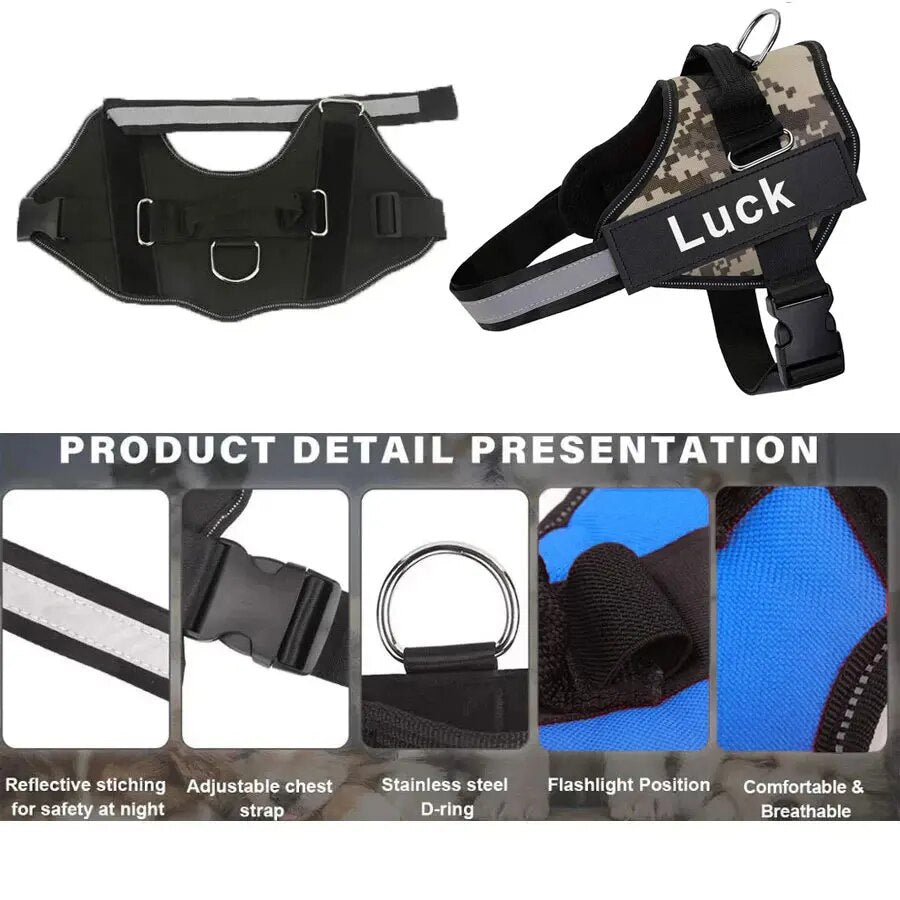 Dog harness jacket ID patch custom reflective breathable adjustable pet harness no pet pulling