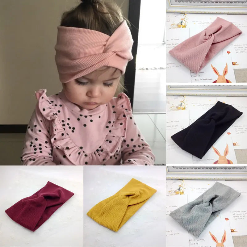 1pcs Spring Summer solid color Baby headband twisted knotted girls soft elastic hair large size