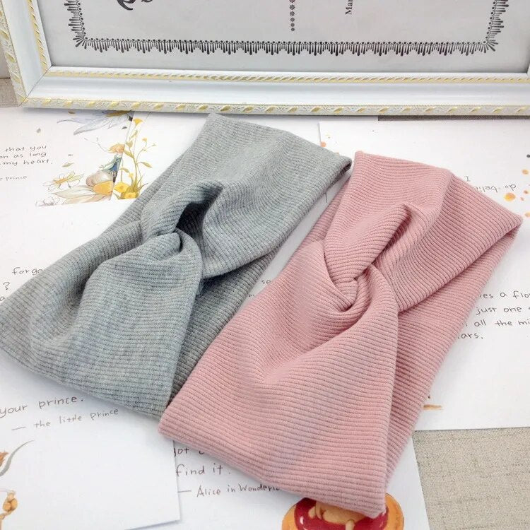 1pcs Spring Summer solid color Baby headband twisted knotted girls soft elastic hair large size