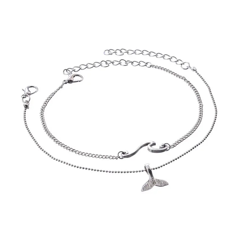 Whale Tail Anklet – Silver Ocean Wave Beach Bracelet for Women