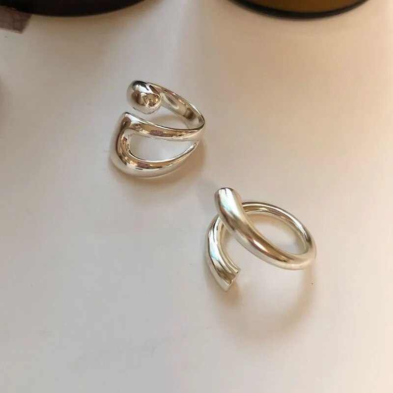 Foxanry Minimalist Silver Color Rings for Women Fashion Creative Hollow Irregular Geometric
