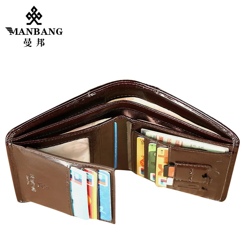 Mens band classic style genuine leather wallet men short wallets & tote cards men fashion high quality A high-quality wallet that holds cards