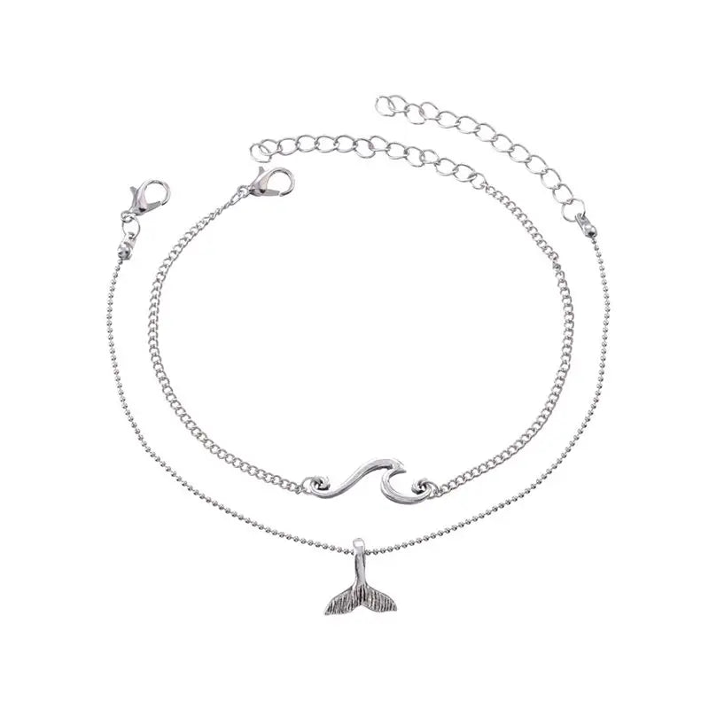 Whale Tail Anklet – Silver Ocean Wave Beach Bracelet for Women