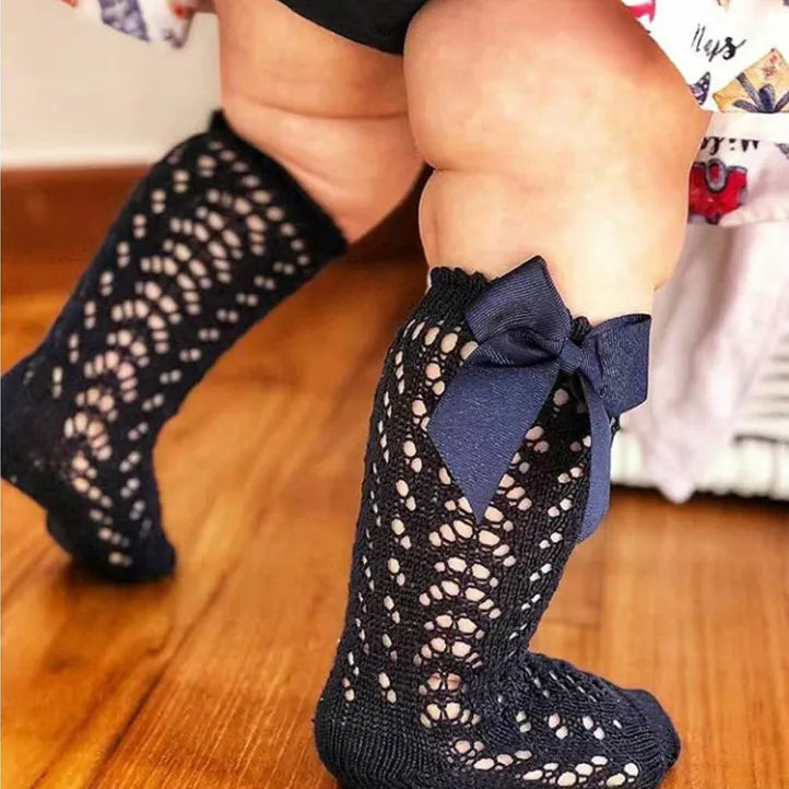 Children girls royal style bow knee high fishnet tights.Baby boy bowknot in socks tube 0-4 years old