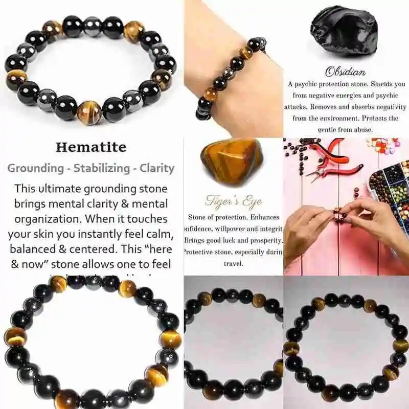 Natural Obsidian Black hematite beads Tiger Eye bracelets men's magnetic Health Protection and styling