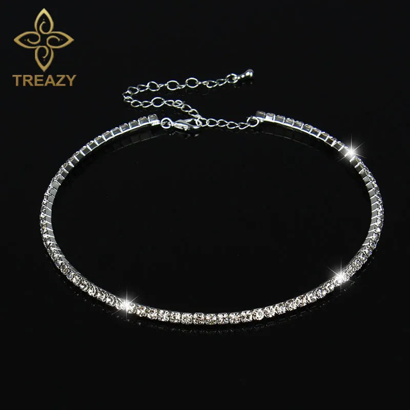 Women's Crystal Row Rhinestone Choker Collar Wedding Necklace