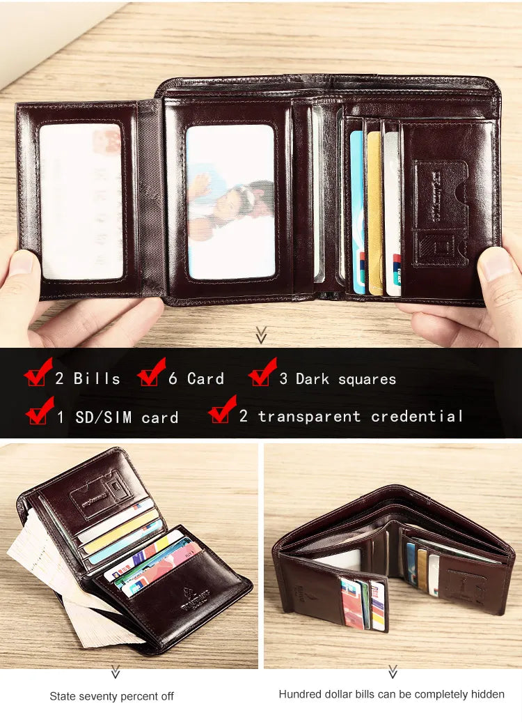 Mens band classic style genuine leather wallet men short wallets & tote cards men fashion high quality A high-quality wallet that holds cards