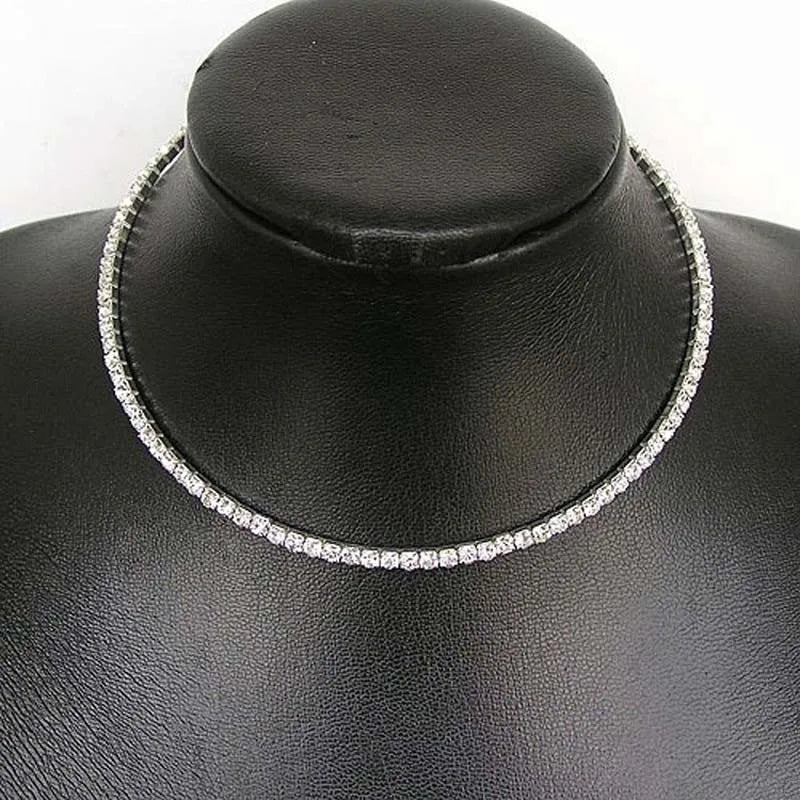 Women's Crystal Row Rhinestone Choker Collar Wedding Necklace