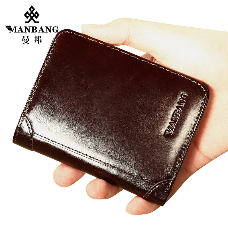 Mens band classic style genuine leather wallet men short wallets & tote cards men fashion high quality A high-quality wallet that holds cards