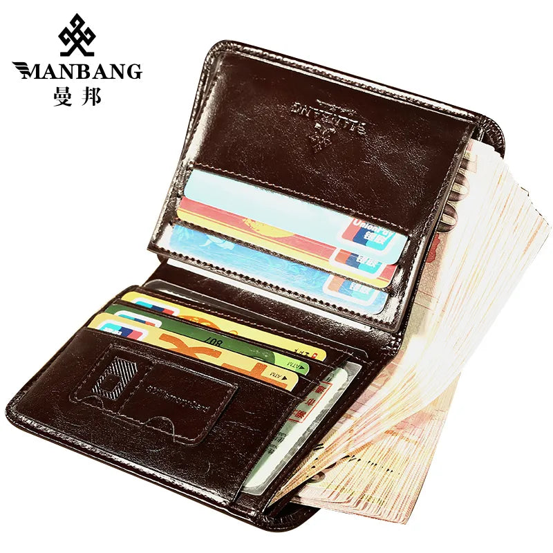 Mens band classic style genuine leather wallet men short wallets & tote cards men fashion high quality A high-quality wallet that holds cards