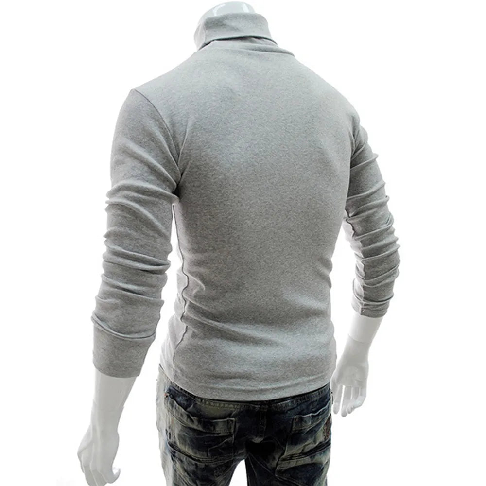 New Men's Slim Turtleneck Long Sleeve Tops Pullover Warm Stretch Knitwear Sweater Tight-fitting High-neck Casual