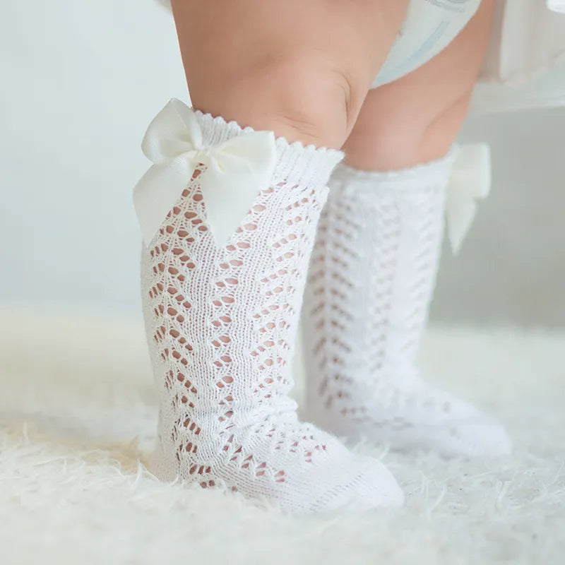 Children girls royal style bow knee high fishnet tights.Baby boy bowknot in socks tube 0-4 years old
