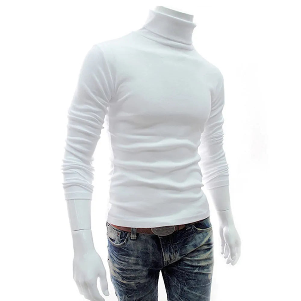 New Men's Slim Turtleneck Long Sleeve Tops Pullover Warm Stretch Knitwear Sweater Tight-fitting High-neck Casual