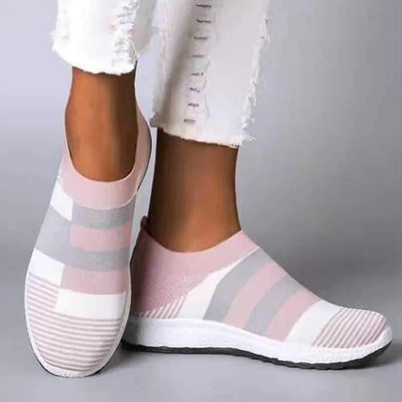 Women's Vulcanized Shoes Women's Sneakers Knitted Flat Shoes New Color Combination