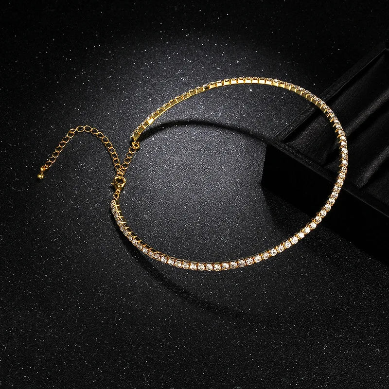 Women's Crystal Row Rhinestone Choker Collar Wedding Necklace