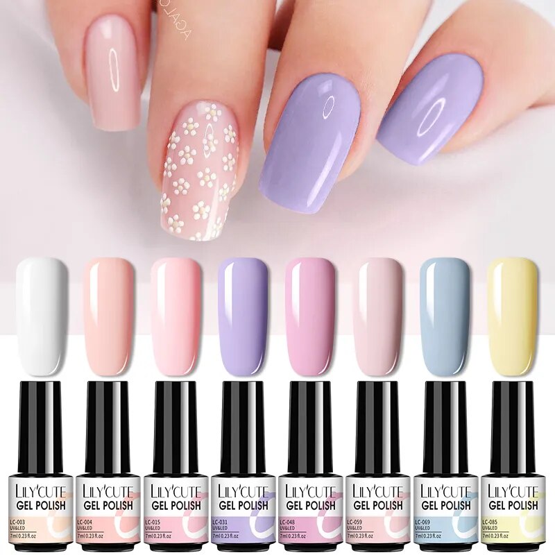 LILY CUTE 7ml Nail Gel Polish Semi Permanent Gel Varnish Base Top Coat UV LED Gel Varnish Soak Off Nail Art