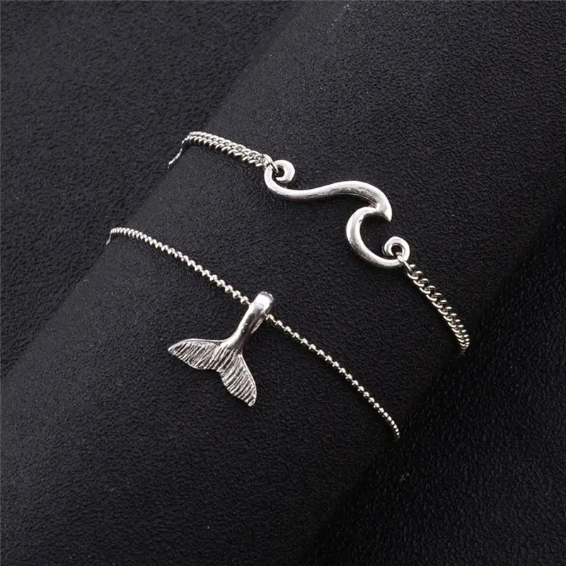 Whale Tail Anklet – Silver Ocean Wave Beach Bracelet for Women