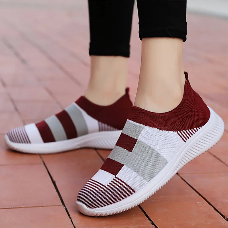 Women's Vulcanized Shoes Women's Sneakers Knitted Flat Shoes New Color Combination