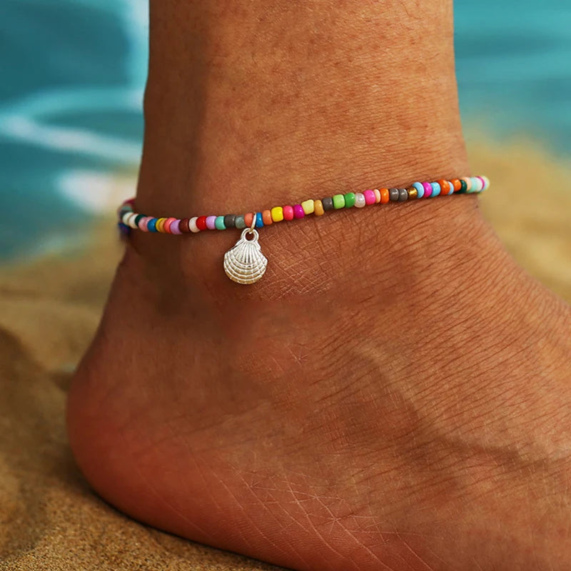 Multilayer Rice Bead Starfish Anklet Set for Women – Beach Summer Jewelry