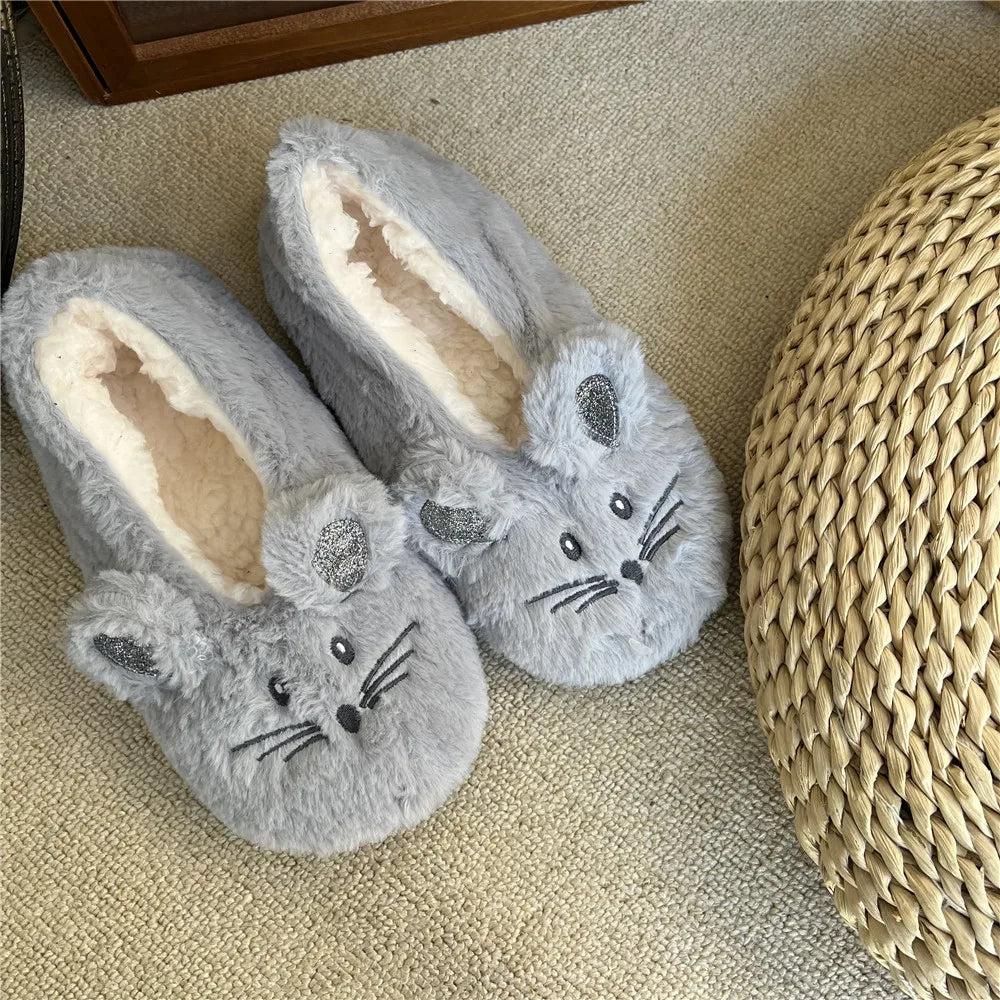 Home Slippers Women Cotton Fur Warm Mouse Ears - Himalaya Store