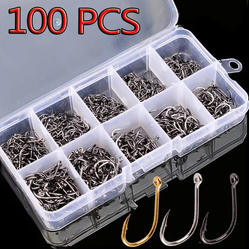 Oracle 100pcs fishing hooks set carbon steel single circle fishing hook fly fishing box