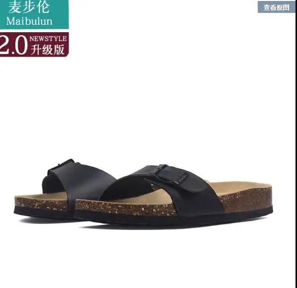 korean style couple cork sandals women beach sandals ladies summer soft microfiber leather