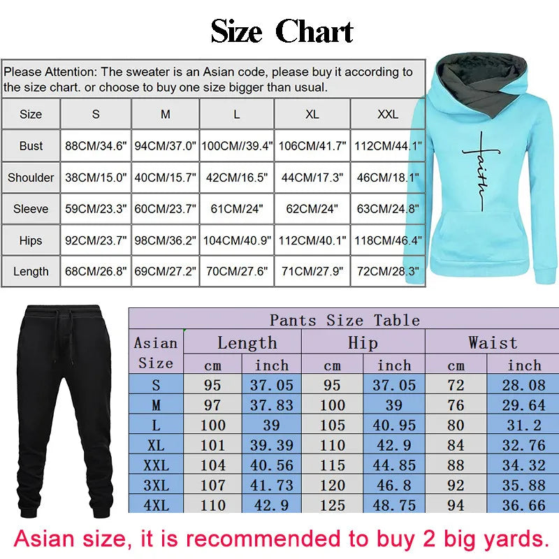 Women's Sports Two-Piece Set Warm Winter Hoodies Pants Pullovers