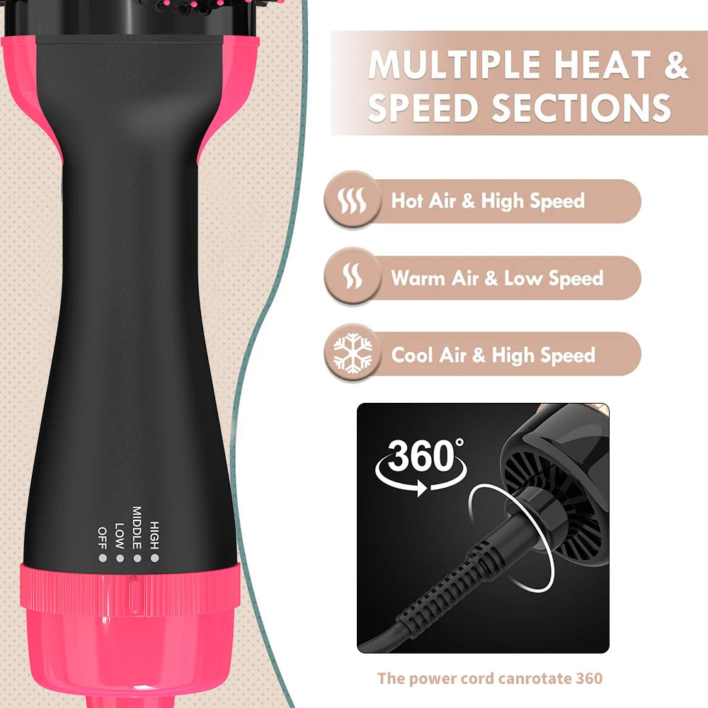 3-in-1 Hot Air Brush Dryer & Styler – 1000W Hair Straightening Blow Dryer
