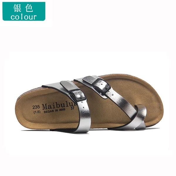 korean style couple cork sandals women beach sandals ladies summer soft microfiber leather