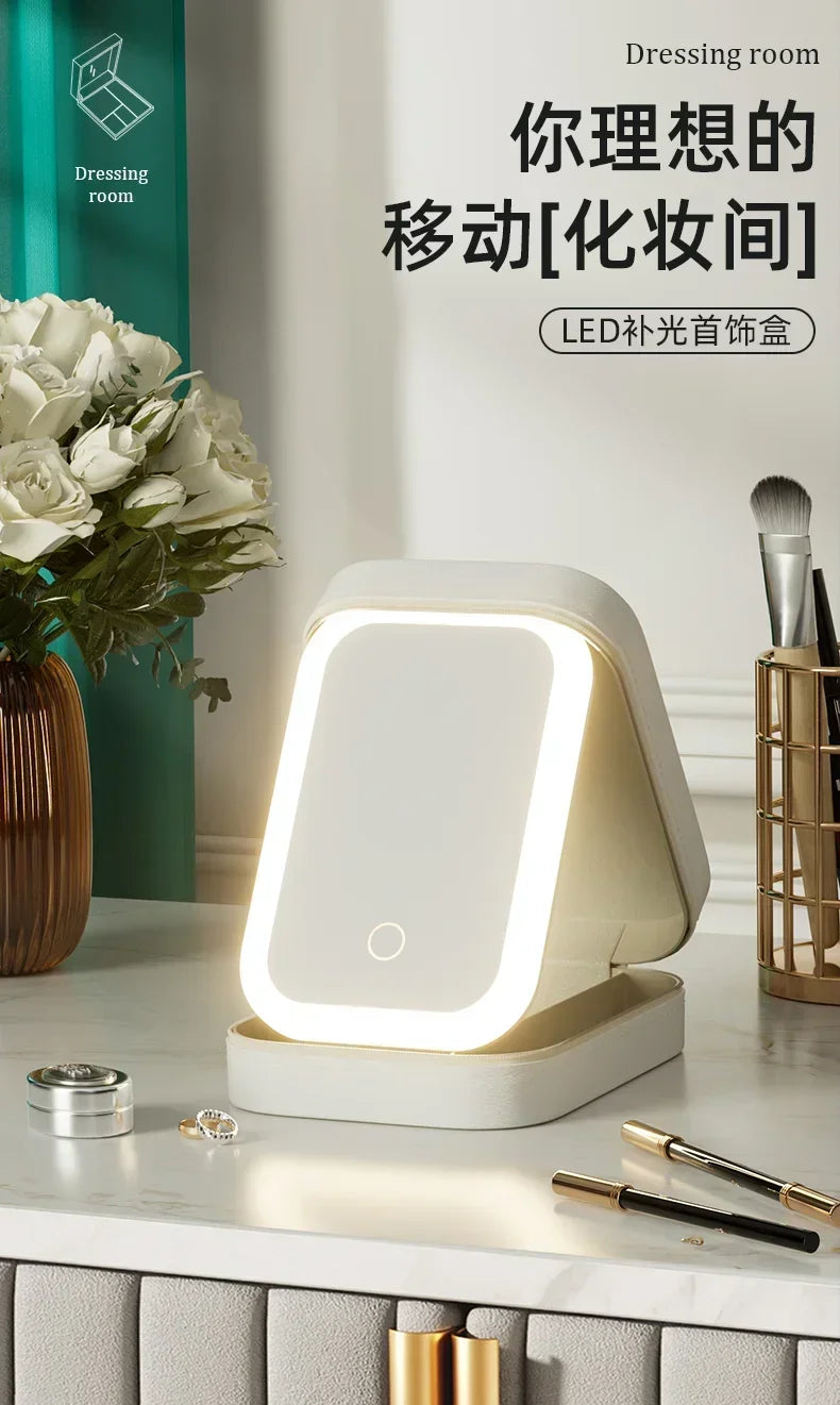 LED Makeup Travel Bag With Mirror Lights Professional