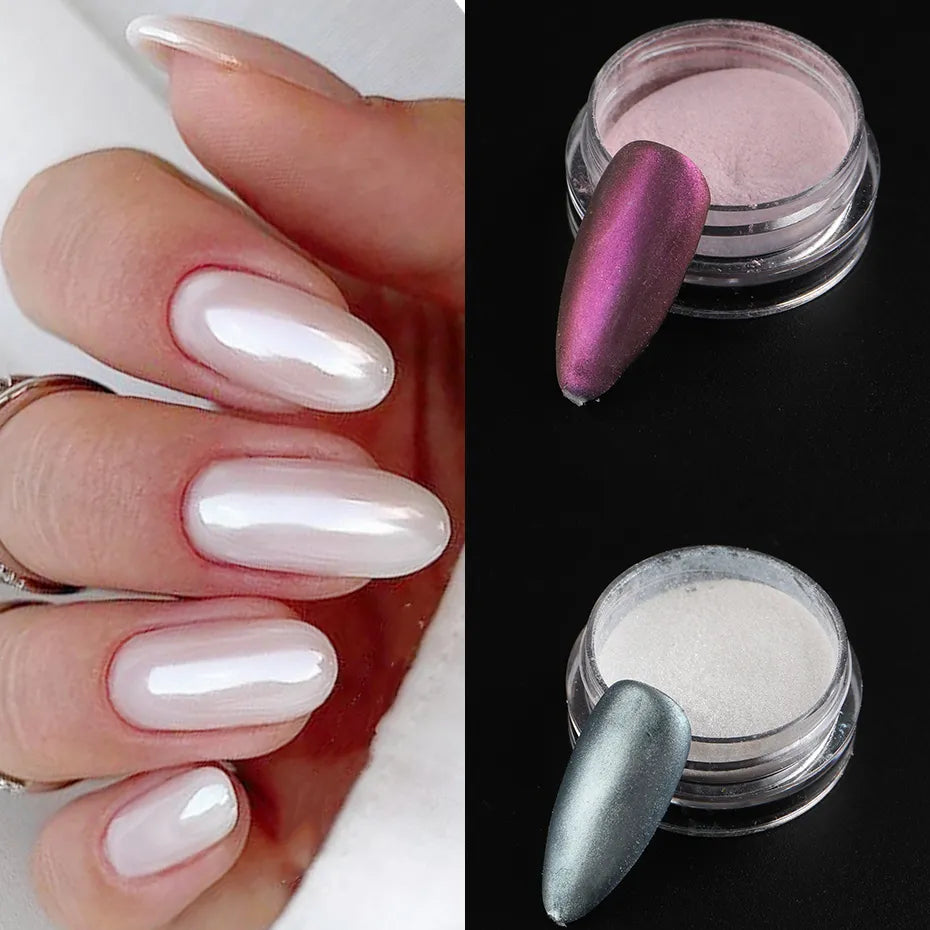 1 Box Aurora Nail Fairy Powder Pigment Pearl White Rubbing on Nail Art Glitter Dust Chrome Manicure Holographic Decorations TRX - Himalaya-Store