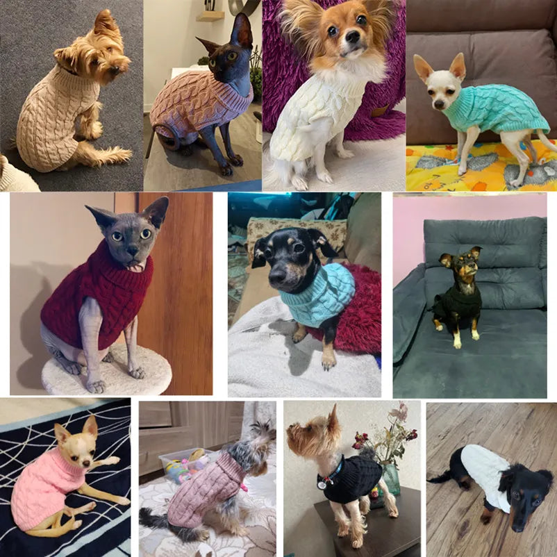 Puppy dog sweaters for small medium dogs winter warm turtleneck Chihuahua soft sweater