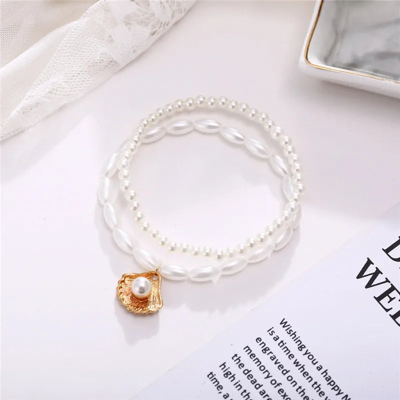 Pearl Shell Anklet Bracelet – Gold Chain Beach Wedding Jewelry for Women