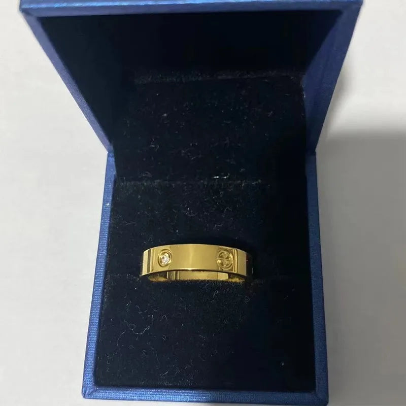 Trendy stainless steel rose gold color love ring for women & men CZ couple Crystal Luxury Brand rings