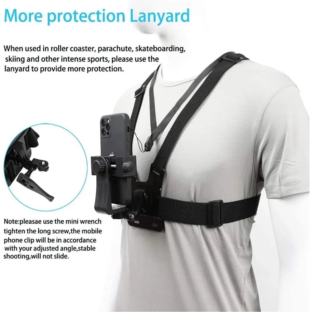 Smartphone Chest Mount Holder Compatible with iPhone and Samsung Phone for Filming or Photos