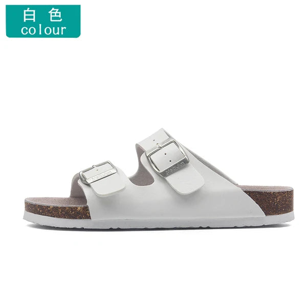 korean style couple cork sandals women beach sandals ladies summer soft microfiber leather