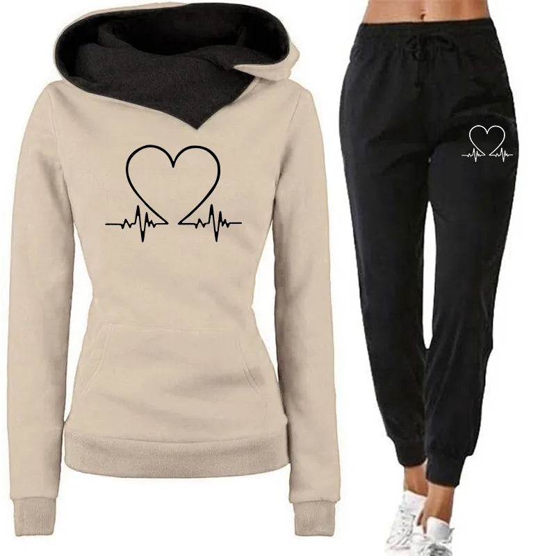 Women's Sports Two-Piece Set Warm Winter Hoodies Pants Pullovers