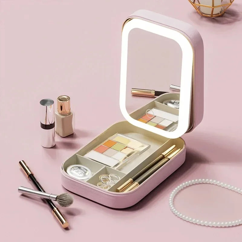 LED Makeup Travel Bag With Mirror Lights Professional