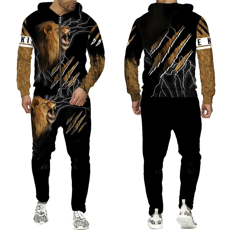 New Lion 3D Printed Hoodie Pants Suit Cool Men's Sportswear Autumn Winter Collection