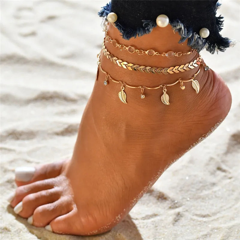 Pearl Shell Anklet Bracelet – Gold Chain Beach Wedding Jewelry for Women